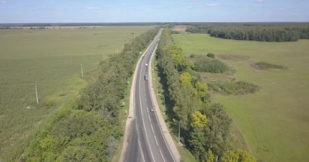 Lonely road mellan gröna fält i Kiev, arial skott, överflygning 4k 4096 x 2160 pixlar — Stockvideo