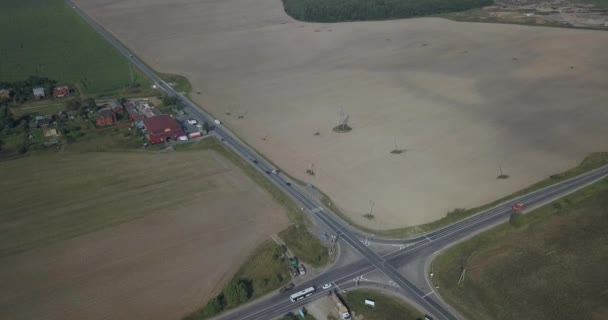 Aerial spring landscape view over crossroad 4k 4096 x 2160 pixels — Stock Video