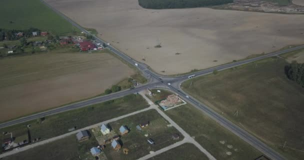 Aerial spring landscape view over crossroad 4k 4096 x 2160 pixels — Stock Video