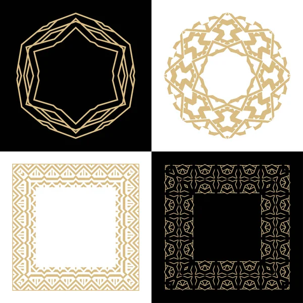 Marcos Circulares Abstractos Conjunto Magníficos Marcos Oro Para Monograma Logotipo — Vector de stock