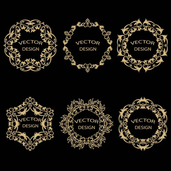 Conjunto Adornos Circulares Estilo Barroco Magníficos Marcos Oro Para Logotipo — Vector de stock