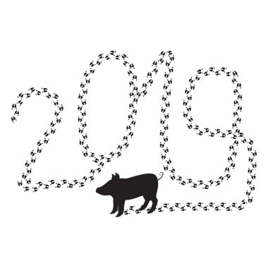 2019 bir domuz. Yeni yıl yol bizim evler için bir domuz. Vektör çizim.