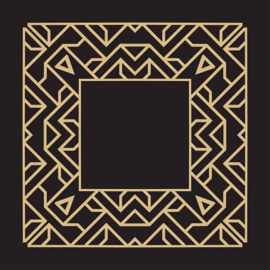 Geometrik dikdörtgen süsleme. Altın çerçeve Monogram, bir logo, bir düğün daveti için. Vektör.