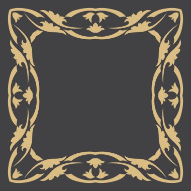 Çiçek Altın dekoratif çerçeve. Metin için yer ile tasarım zarif bir unsurudur. Davetiyeler, menü, kafe ve butik üretim. Vektör.