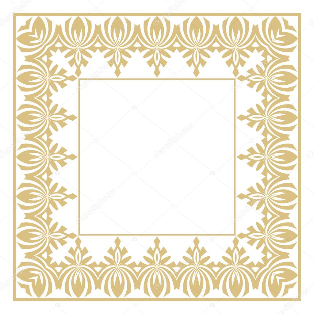 Art rectangular ornament. Magnificent gold frame for monograms, a logo, invitation on a wedding. Vector graphics.