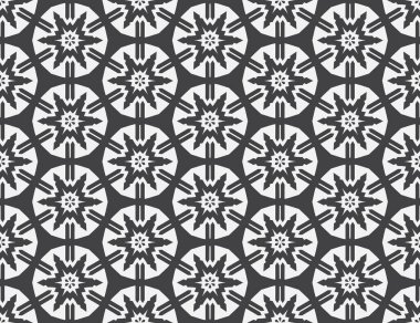 Tekrarlayan geometrik desenli kusursuz doku. Süslü mozaik doku. Elmaslar, yıldızlar, çokgenler gösterilir. Soyut arkaplan. Vektör illüstrasyonu