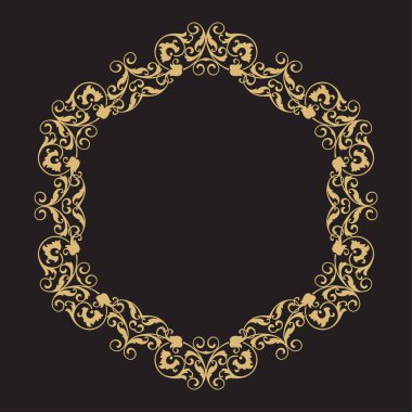 Barok dairesel süs. Yazı için yeri olan kaliteli bir çerçeve. Grafik logo tasarımı, tebrikler, davetiyeler, dekorasyonlar. Vektör illüstrasyonu.