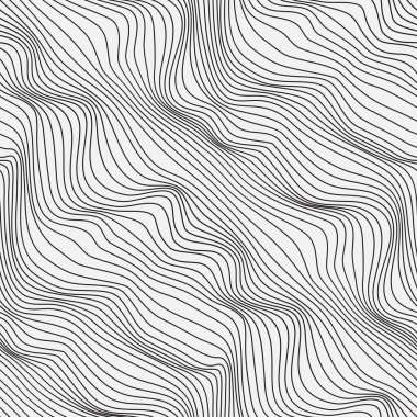 Dalgalı doğrusal doku. Optik çarpıtma yanılsaması olan bir yüzeyin soyut arka planı. Optik çarpıtma illüzyonuyla rahatlama arka planı. Vektör grafiği.