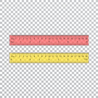 Şeffaf bir arkaplanda plastik cetvel seti.