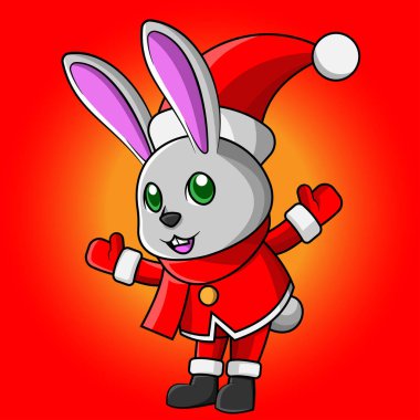 Noel kostümü giymiş şirin çizgi film tavşanı.