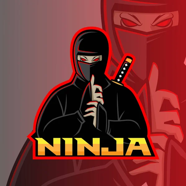 Ninja Mascot スポーツロゴデザイン — ストックベクタ