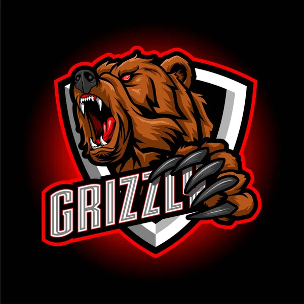 Grizzly Esport Mascot Logo Design — Stock Vector