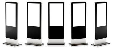 Beş bilgi görüntüler. Tasarım afiş standları. 3D render.