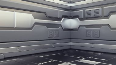 Bilim-kurgu uzay gemisi koridorları, 3d render render bilim arka plan kurgu iç