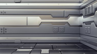 Bilim-kurgu grunge metalik koridor arka plan 3d render
