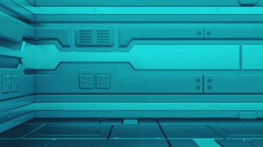 Bilim-kurgu grunge metalik koridor arka plan 3d render