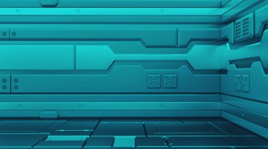 Bilim-kurgu uzay gemisi koridorları, 3d render render bilim arka plan kurgu iç