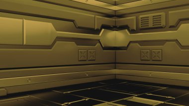 Bilim-kurgu uzay gemisi koridorları, 3d render render bilim arka plan kurgu iç