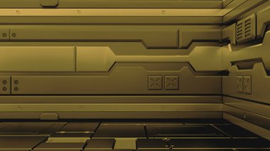 Bilim-kurgu grunge metalik koridor arka plan 3d render