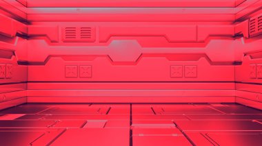 Gerçekçi bilim kurgu uzay gemisi koridorunun 3 boyutlu canlandırması