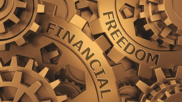 言葉金融自由ゴールドとシルバーはギア Weel 背景イラストです のレンダリング — ストック写真