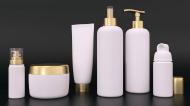 ealistic 3d render mockup kozmetik kremler ve tonik şişe konteynerler için. Resimde cilt şişe ve Tüp, tonik için bakım kremi