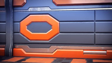 Sci-Fi grunge metalik koridor arka plan 3d render zarar