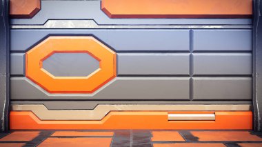 Sci-Fi Uzay İstasyonu koridor iç 3d çizim