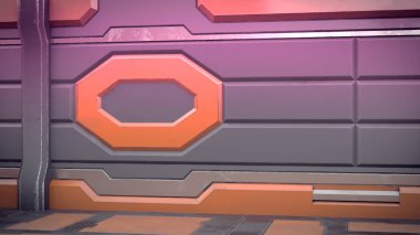 Sci-Fi grunge metalik koridor arka plan 3d render zarar