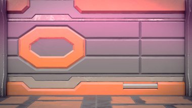 Sci-Fi Uzay İstasyonu koridor iç 3d çizim