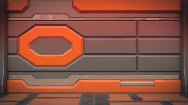 Sci-Fi Uzay İstasyonu koridor iç 3d çizim