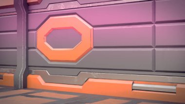 Gerçekçi bilim kurgu uzay gemisi koridorunun 3 boyutlu canlandırması