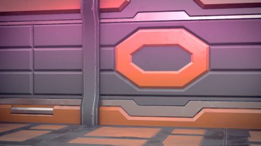 Bilim arka plan kurgu iç oda bilim-kurgu uzay gemisi koridorlar turuncu, 3d render