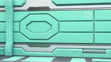 Sci-Fi grunge metalik koridor arka plan 3d render zarar