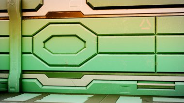 Sci-Fi grunge metalik koridor arka plan 3d render zarar