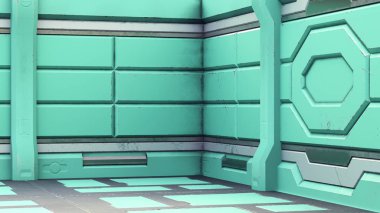 gerçekçi eski uzay bilim-kurgu koridor, 3d render.