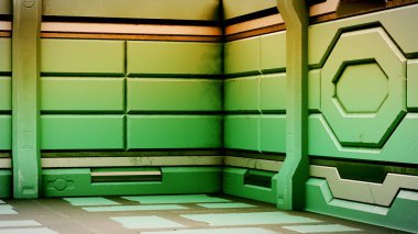 gerçekçi eski uzay bilim-kurgu koridor, 3d render.