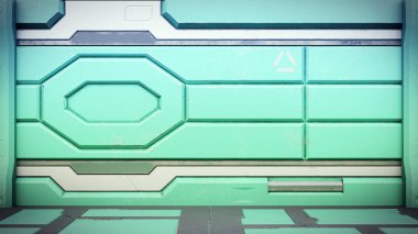 Sci-Fi Uzay İstasyonu koridor iç 3d çizim