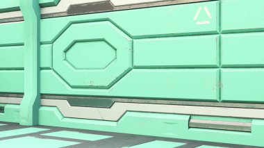 Gerçekçi bilim kurgu uzay gemisi koridorunun 3 boyutlu canlandırması