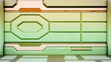 Sci-Fi Uzay İstasyonu koridor iç 3d çizim