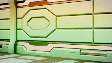 Gerçekçi bilim kurgu uzay gemisi koridorunun 3 boyutlu canlandırması