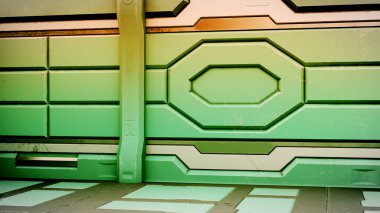 Bilim arka plan kurgu iç oda bilim-kurgu uzay gemisi koridorlar turuncu, 3d render