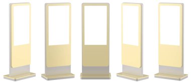 Beş bilgi görüntüler. Tasarım afiş standları. 3D render.