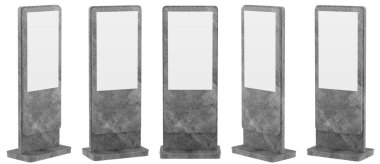 Beş bilgi görüntüler. Tasarım afiş standları. 3D render.