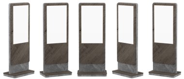 Beş bilgi görüntüler. Tasarım afiş standları. 3D render.