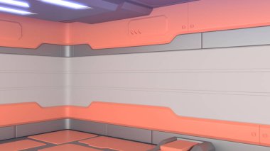 gerçekçi eski uzay bilim-kurgu koridor, 3d render.