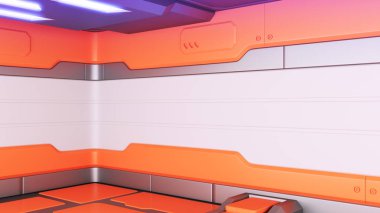 Sci-Fi grunge metalik koridor arka plan 3d render zarar