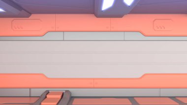 Bilim arka plan kurgu iç oda bilim-kurgu uzay gemisi koridorlar turuncu, 3d render