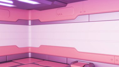 Gerçekçi bilim kurgu uzay gemisi koridorunun 3 boyutlu canlandırması