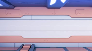 Sci-Fi grunge metalik koridor arka plan 3d render zarar